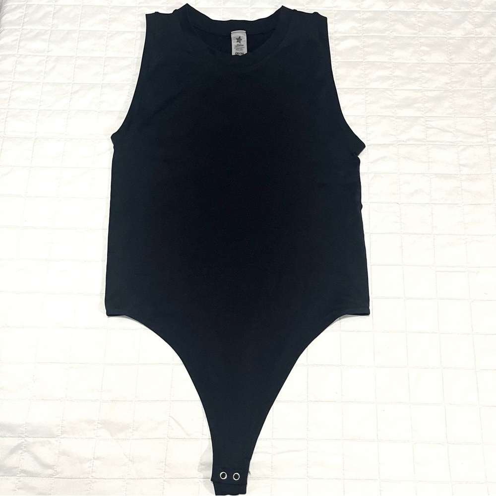 Blue leopard Brand Body Suit Black Thong Sleeveless Top Woman’s Sz Size 2X 3X